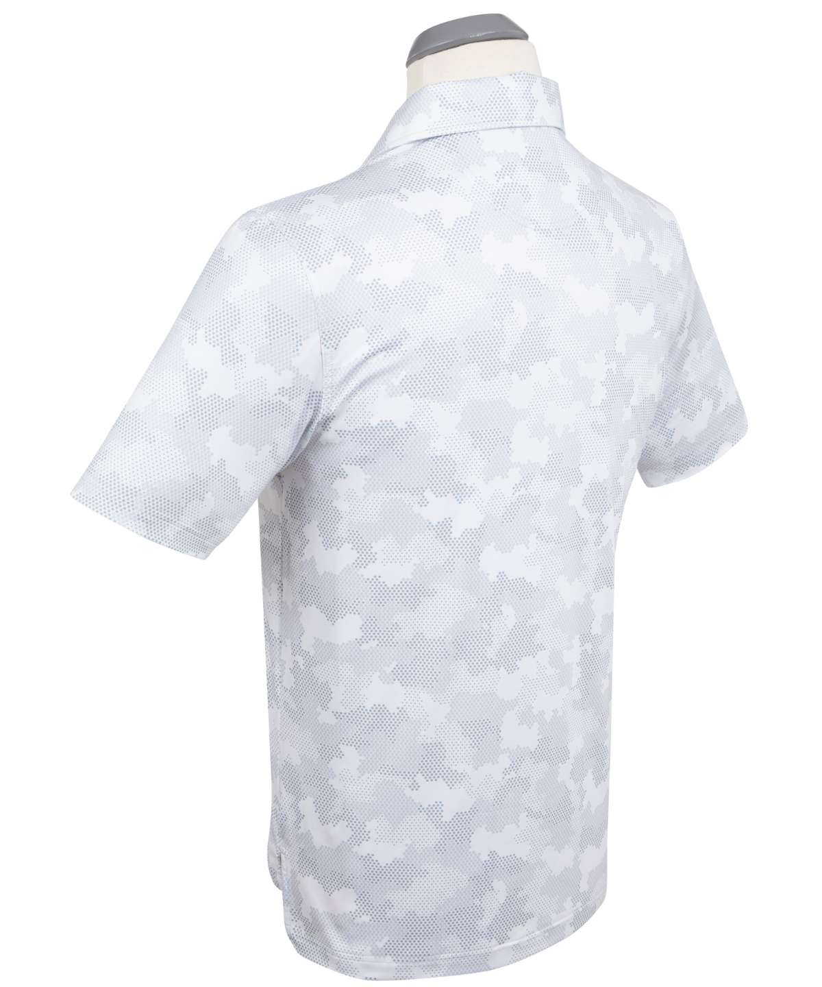 Men's camo print performance golf polo in light grey, short sleeve