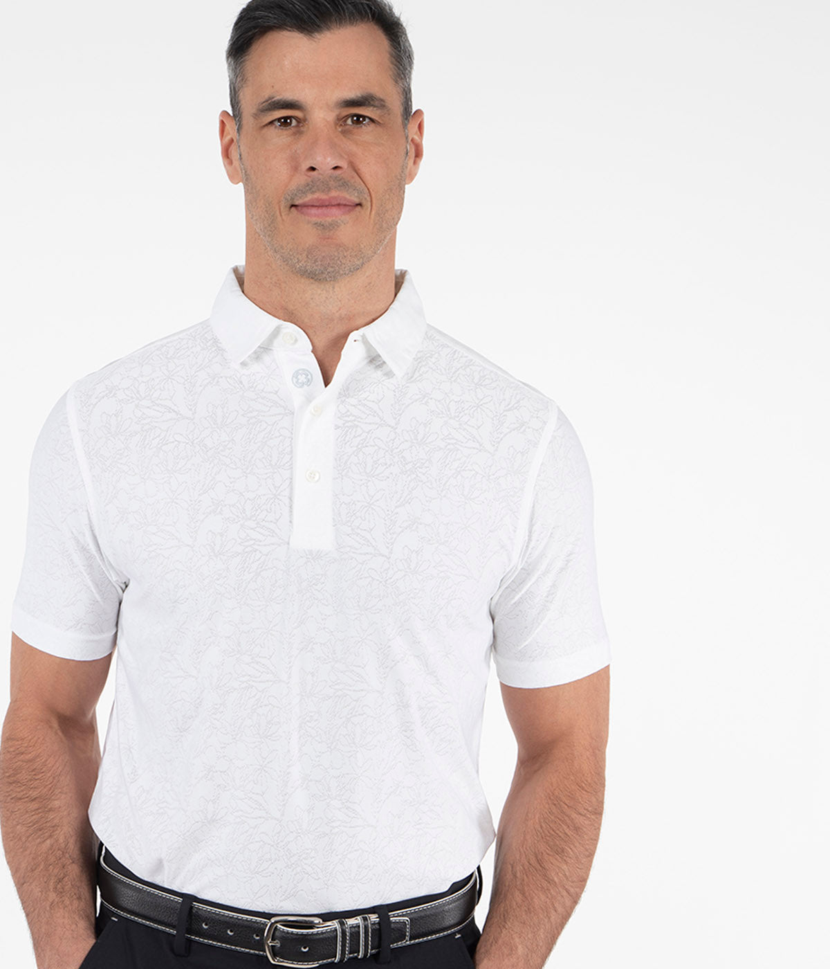 Performance Jacquard Magnolia Print Short-Sleeve Polo