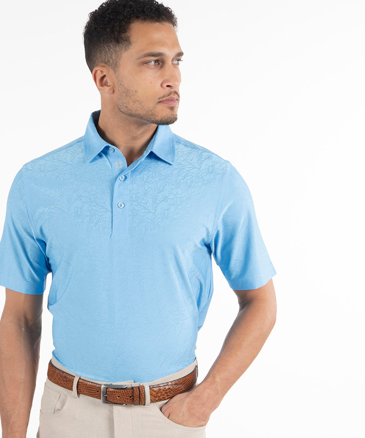 Performance Jacquard Magnolia Print Short-Sleeve Polo