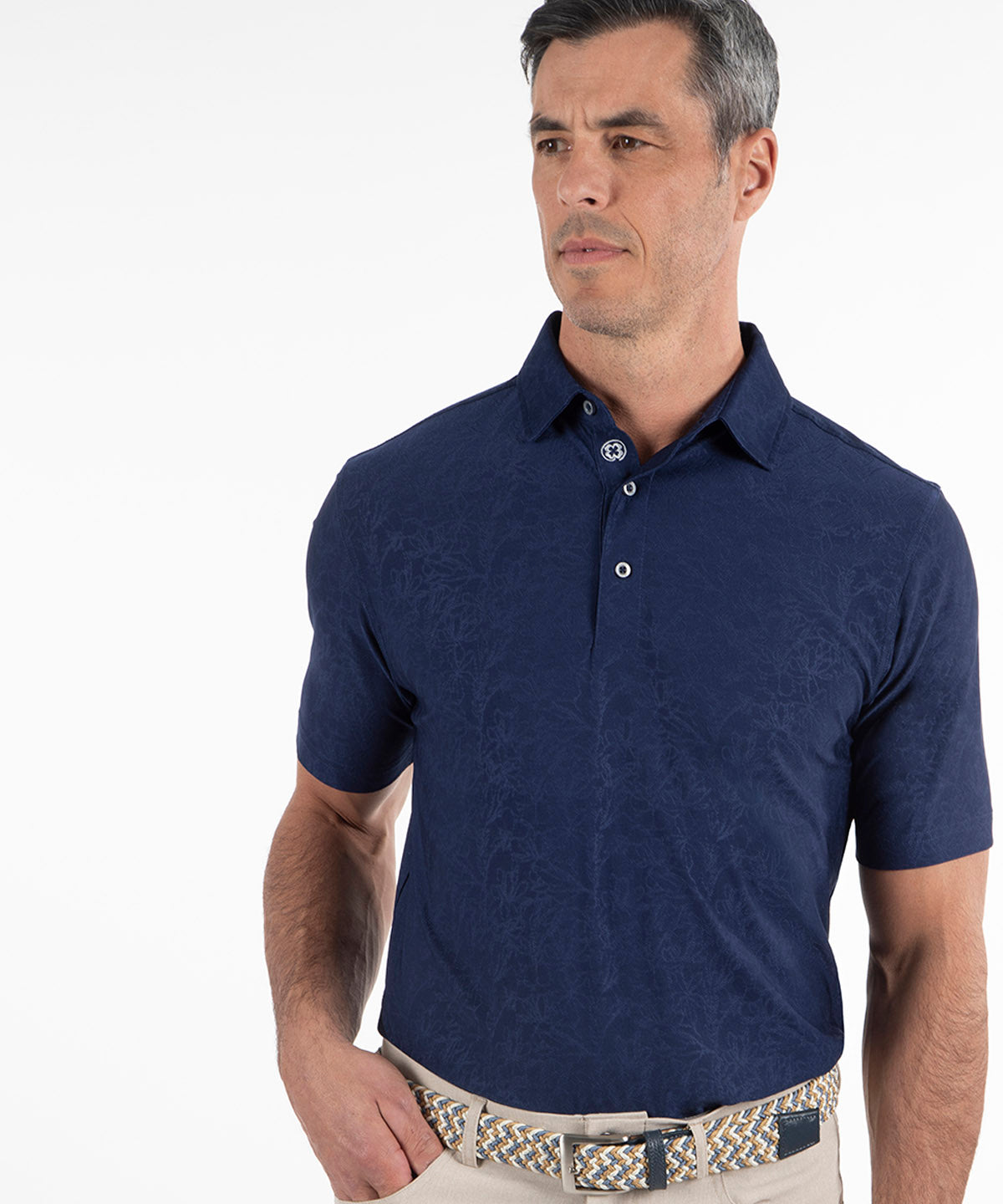 Performance Jacquard Magnolia Print Short-Sleeve Polo