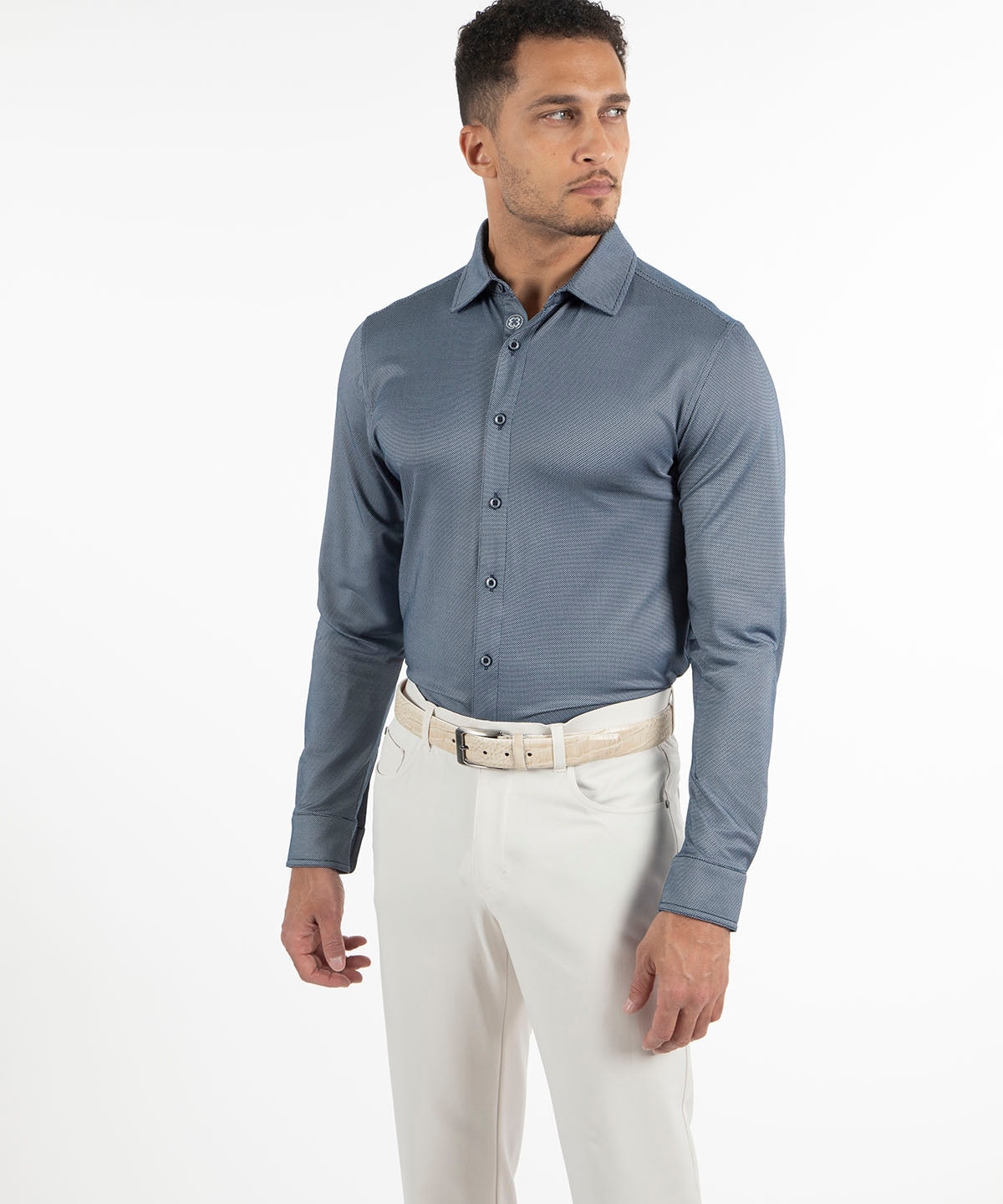 Performance Jacquard Dash Long-Sleeve Button-Down Sport Shirt