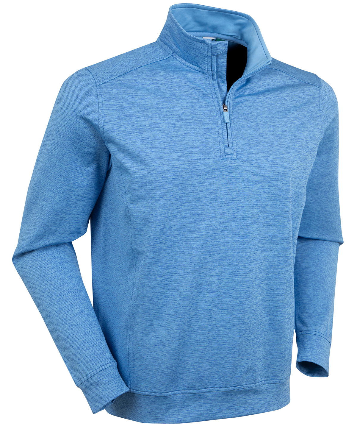 Men’s Bobby Jones performance golf quarter-zip pullover in heathered blue with lightweight stretch fabric