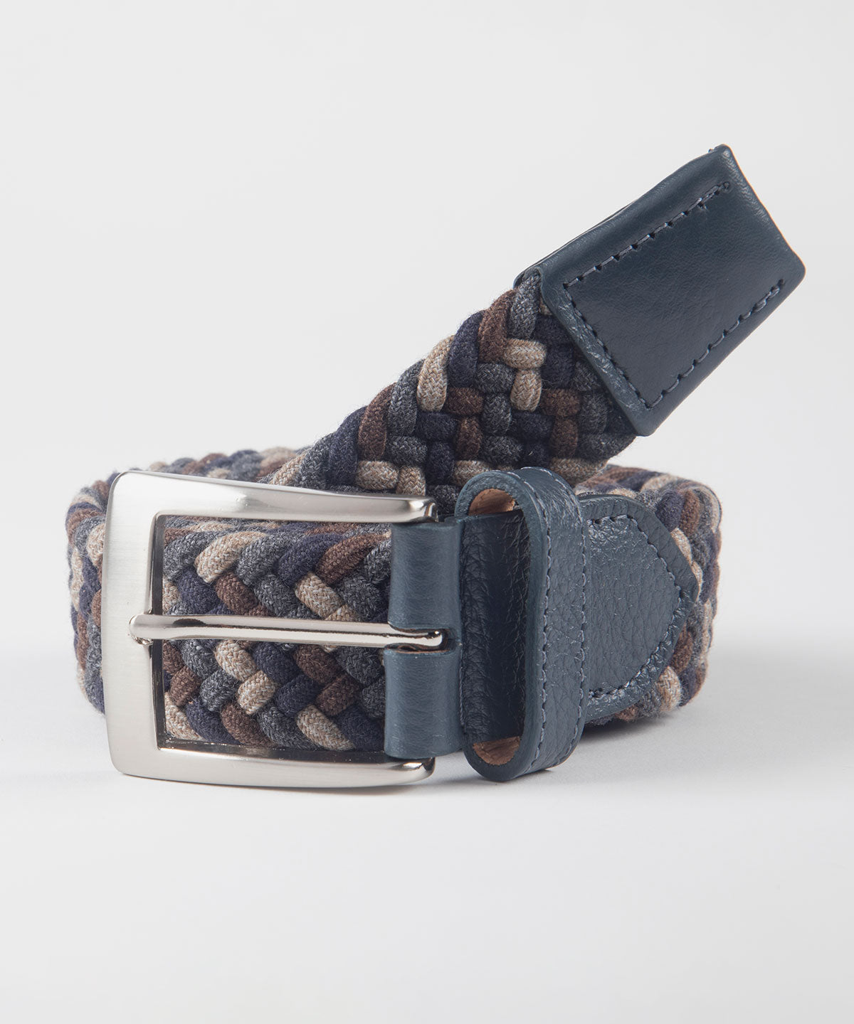 Multi Color Stretch Belt with Calfskin Tabs and Brushed Nickel Buckle