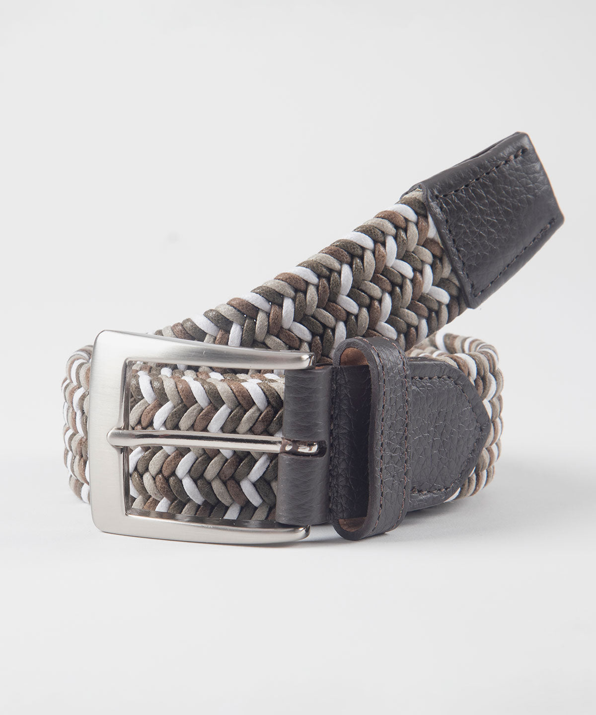 Multi Color Stretch Belt with Calfskin Tabs and Brushed Nickel Buckle