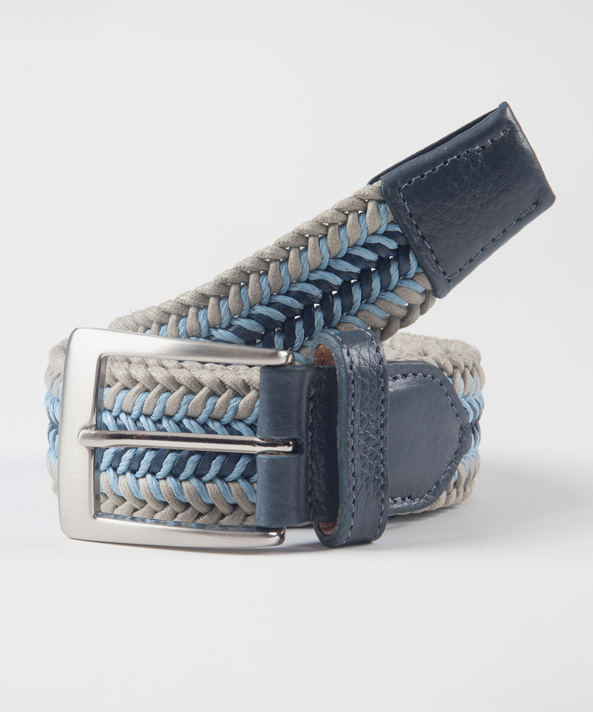 Multi Color Stretch Belt with Calfskin Tabs and Brushed Nickel Buckle