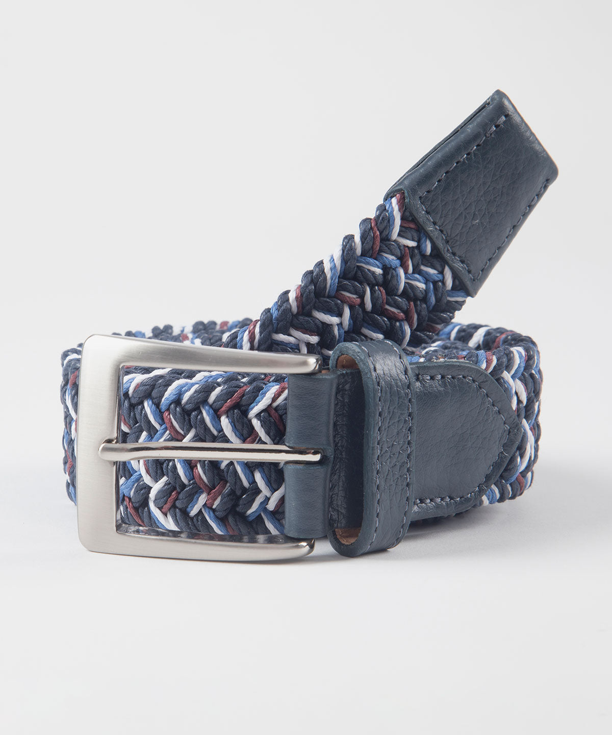 Multi Color Stretch Belt with Calfskin Tabs and Brushed Nickel Buckle