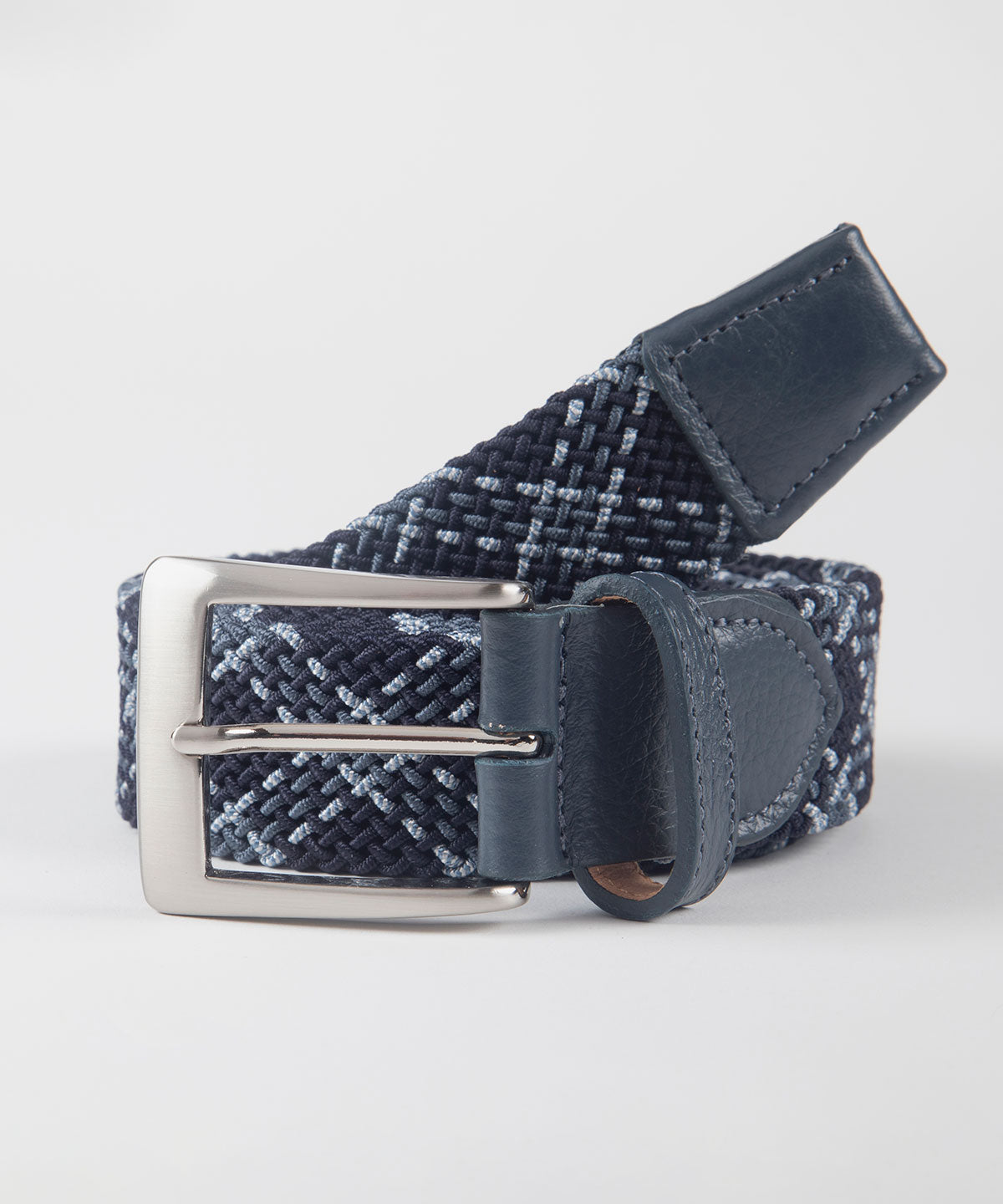 Multi Color Stretch Belt with Calfskin Tabs and Brushed Nickel Buckle