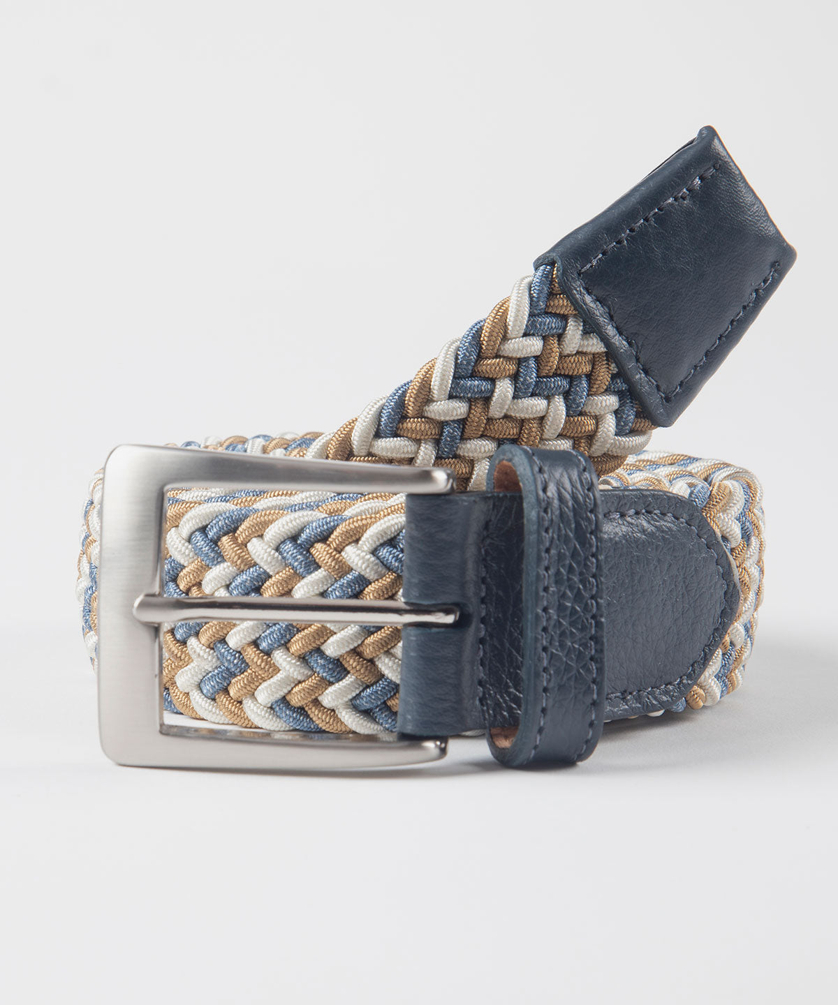 Multi Color Stretch Belt with Calfskin Tabs and Brushed Nickel Buckle