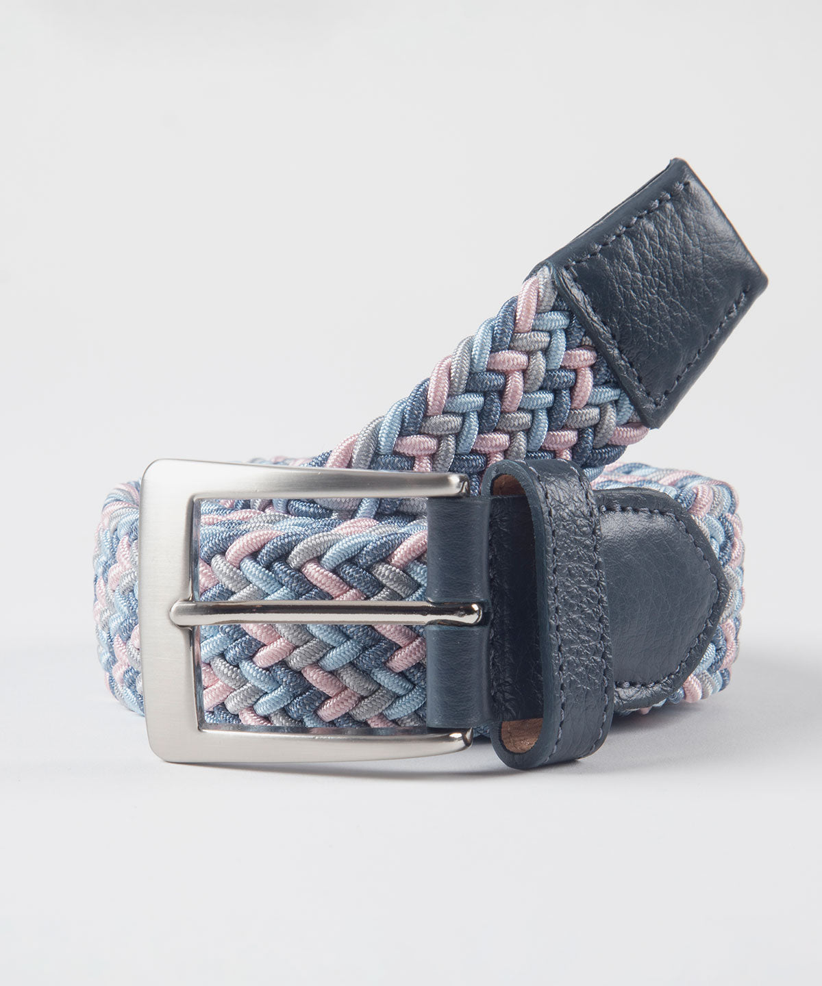 Multi Color Stretch Belt with Calfskin Tabs and Brushed Nickel Buckle