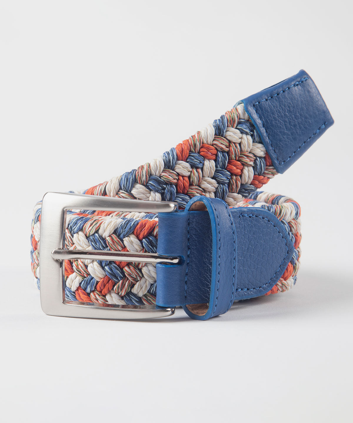 Multi Color Stretch Belt with Calfskin Tabs and Brushed Nickel Buckle