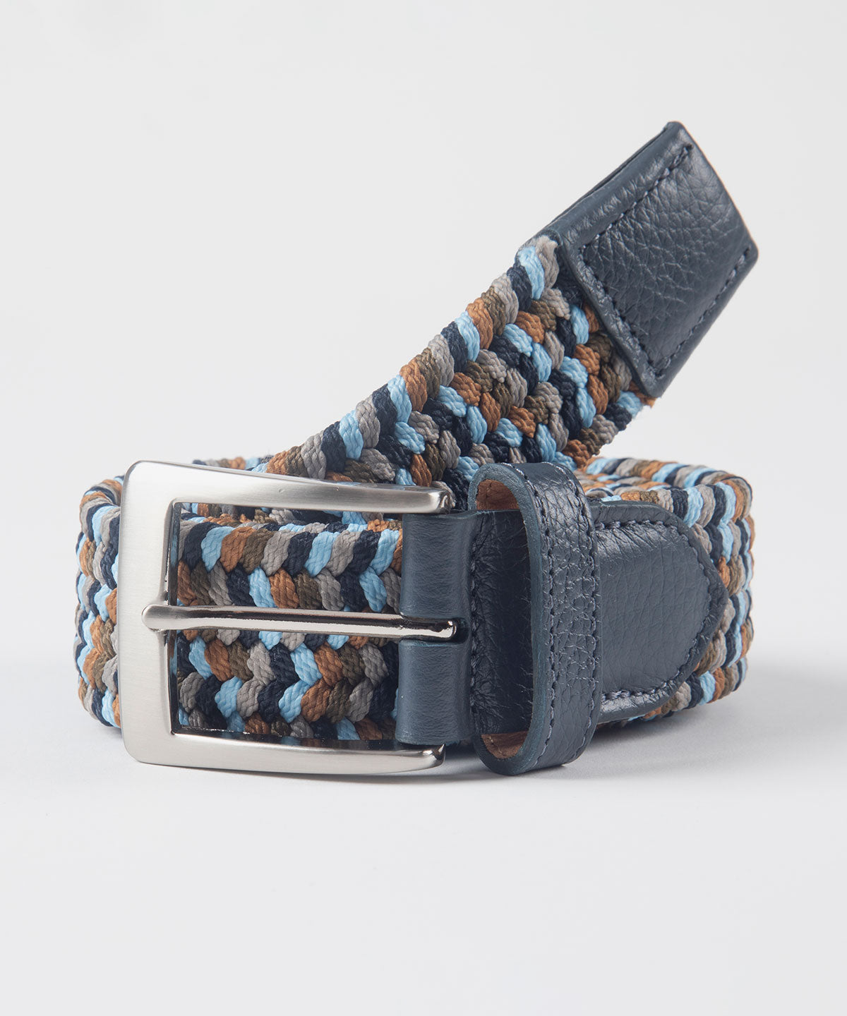 Multi Color Stretch Belt with Calfskin Tabs and Brushed Nickel Buckle