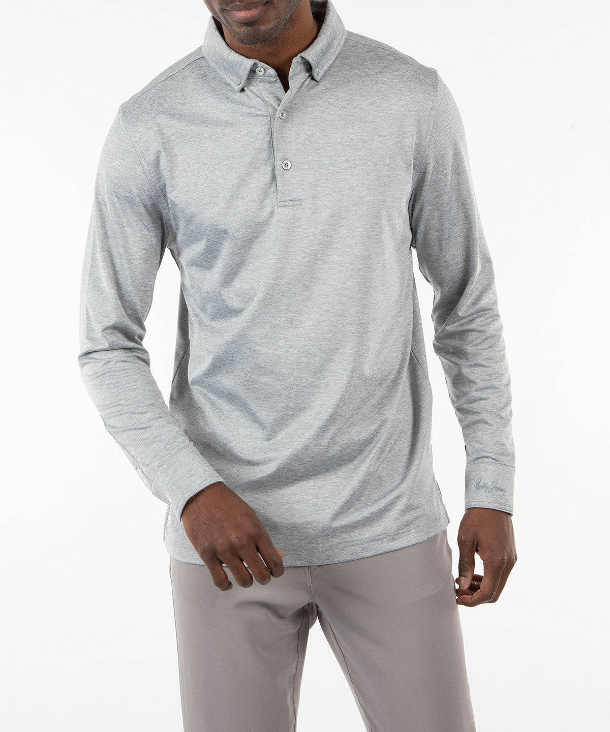 Performance Brushed Poly-Flannel Stretch Jersey Polo with Button Cuff