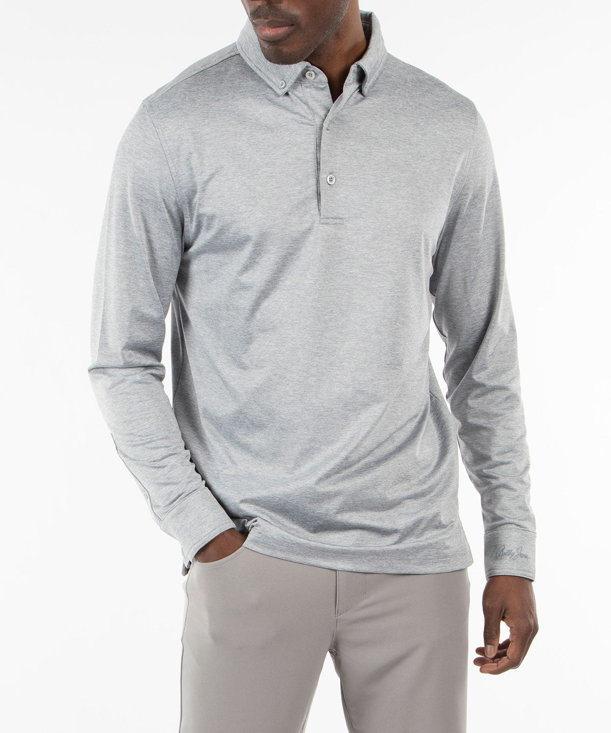 Performance Brushed Poly-Flannel Stretch Jersey Polo with Button Cuff