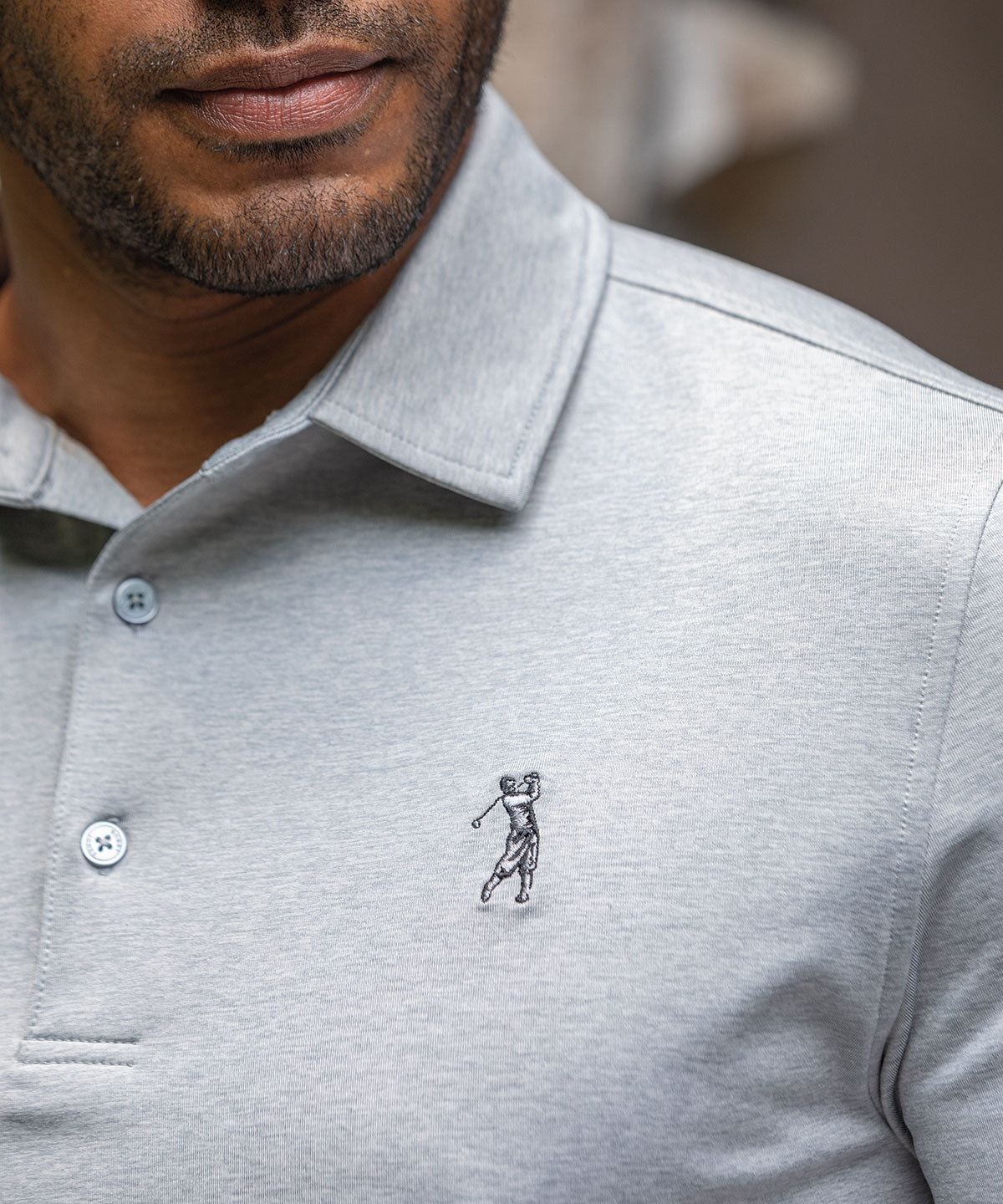 Performance Brushed Poly-Flannel Stretch Jersey Polo with Button Cuff