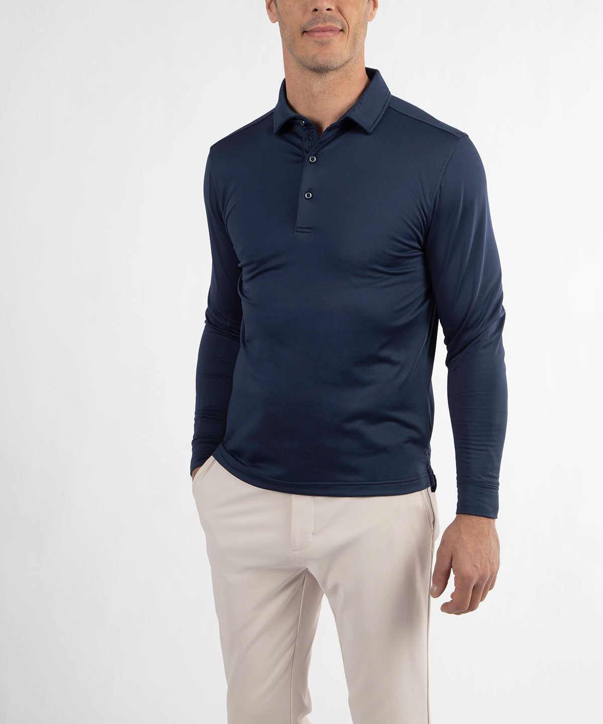 Performance Brushed Poly Flannel Stretch Jersey Polo with Player Placket
